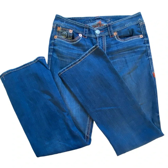 Seven7 Bootcut Women's Jeans‎ 10 Orange Embroidery Detail - Picture 3 of 15